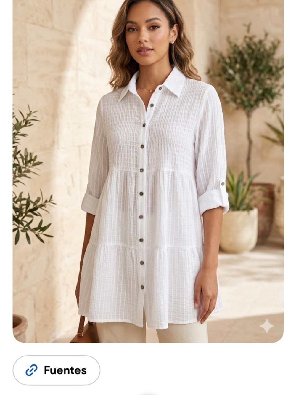 LULUS Women’s White Button-Front Tunic Blouse Size S